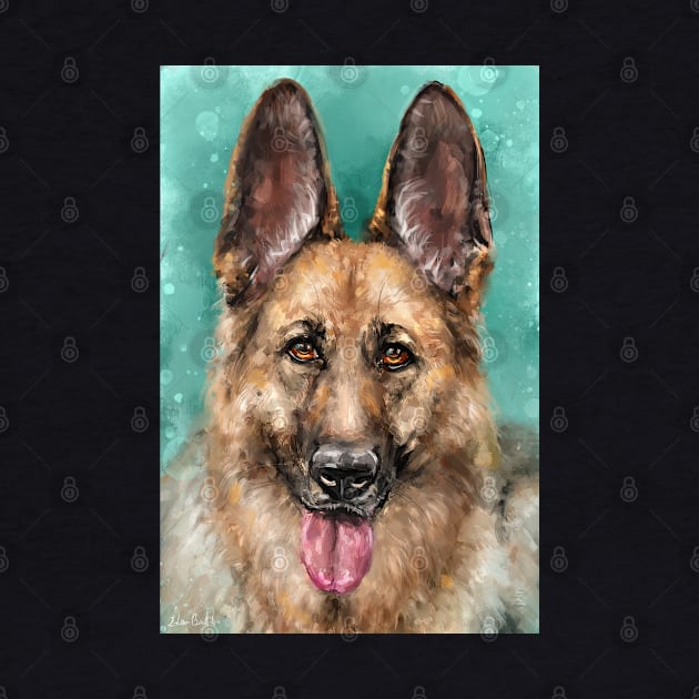 Painting of a an Adorable German Shepherd with its Tongue Out by ibadishi